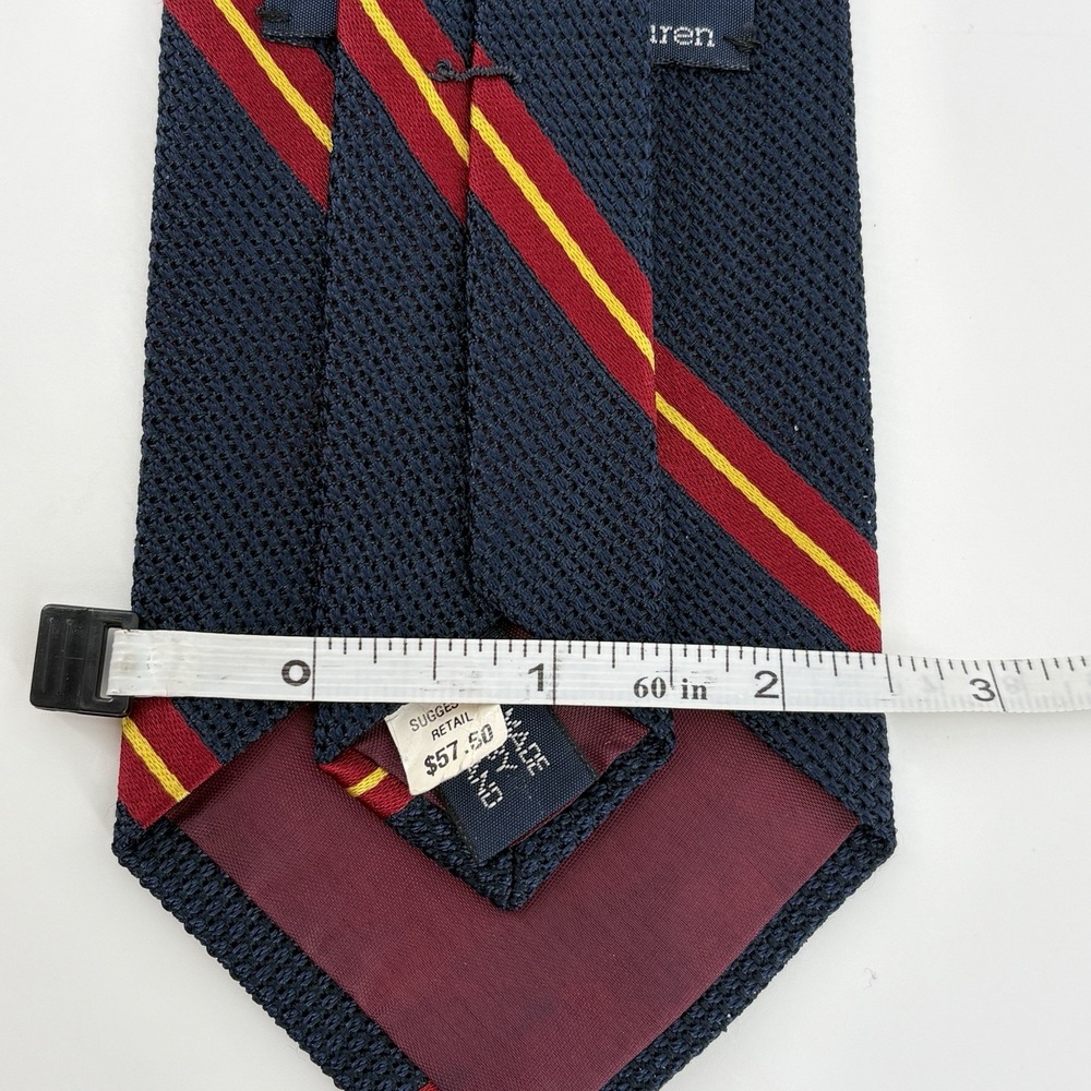 Vintage Polo Ralph Lauren Silk Grenadine Repp Stripe Tie Navy Red Gold USA 57" - Picture 10 of 11